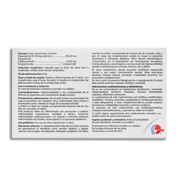 Tempire® PFC, Paracetamol 500, mg Cafeína 50 mg 24 Comprimidos | Collins®