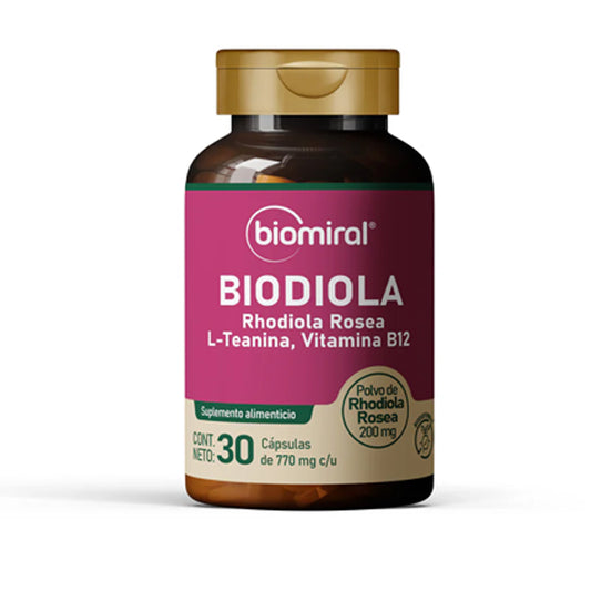 Biodiola, Rhodiola Rosea, L-Teanina, Rhodiola, Vitamina B12, 30 Cápsulas