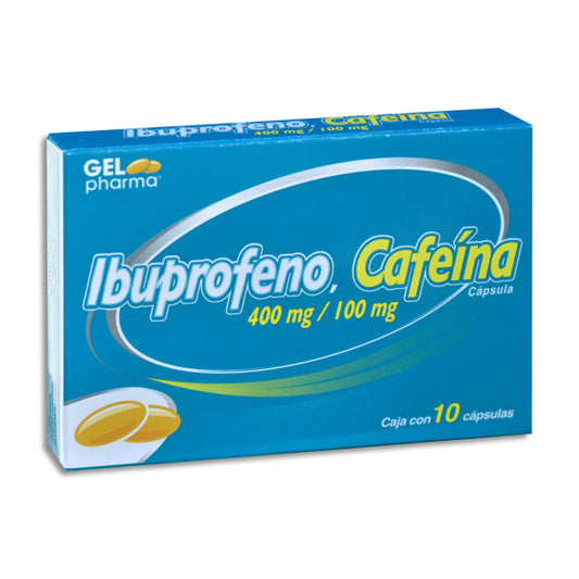 Ibuprofeno 400 mg, Cafeína 100 mg, 10 Cápsulas Gelpharma