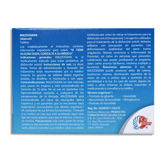 Mazzogran® Sildenafil 100 mg 4 Tabletas