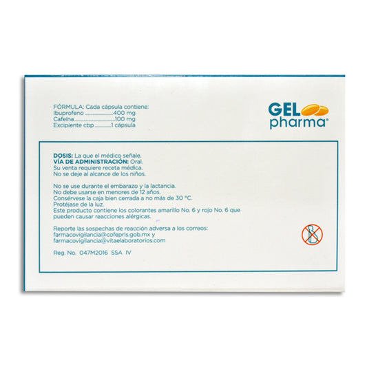 Ibuprofeno 400 mg, Cafeína 100 mg, 10 Cápsulas Gelpharma