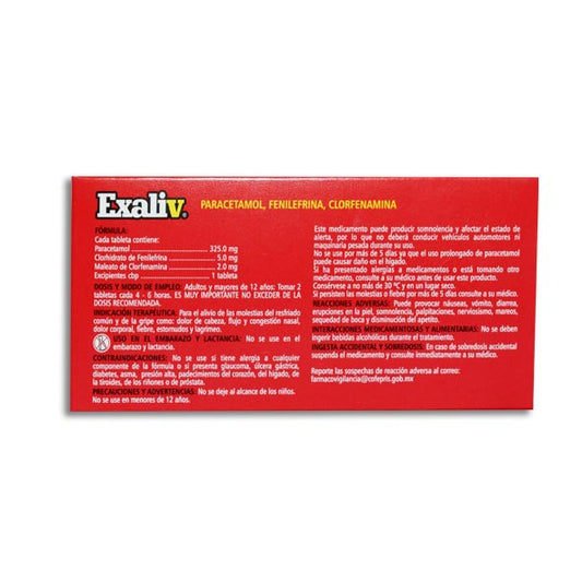 Exaliv, Paracetamol, Fenilefrina, Clorfenamina, 24 Tabletas