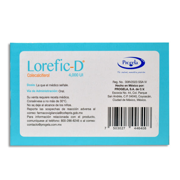 Lorefic-D Colecalciferol 4,000 UI con 30 cápsulas | Progela®