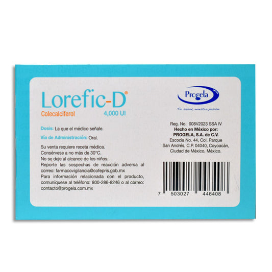 Lorefic-D Colecalciferol 4,000 UI con 30 cápsulas | Progela®