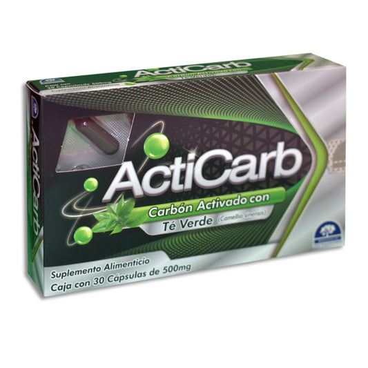 Acticarb, Carbón Activado 200 mg, Té Verde 100 mg, 30 Cápsulas | Natutech®