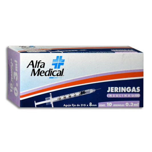Jeringa para Insulina 0.3 mL (31 G x 8 mm) 10 piezas | Alfa Medical®